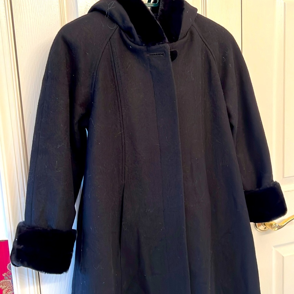 BEAUTIFUL STEPHANIE MATHEWS BLACK WOOL LONG DRESS COAT
